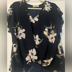 Floral Navy Twist Front Top